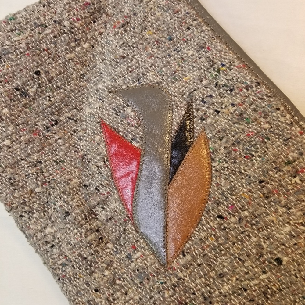 👜 Vtg 80s Jeffrey Lawrence Weave Clutch | Leather 🍂 - Picture 3 of 9